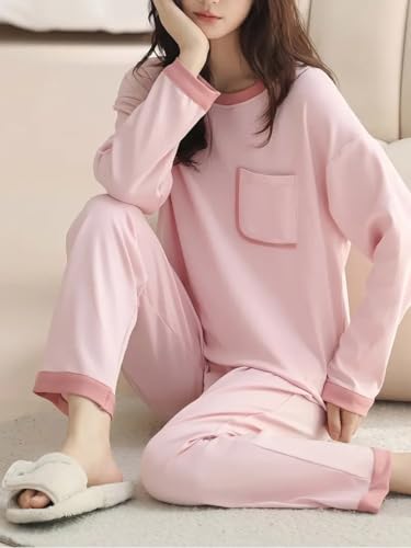 Image of Celary Women's Korean Night Suit Set | Round Neck Full Sleeve Top & Printed Ankle Length Pyjama | Skin-Friendly Fabric Soft Breathable Stretchable Loungewear | M to 2XL