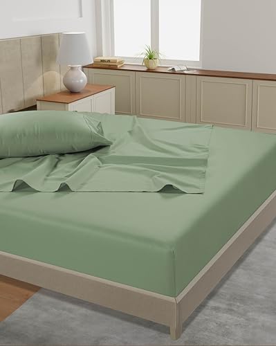 Image of LANE LINEN Split King Sheet Sets for Adjustable Beds - 5 PCs, 450 Thread Count Split King Sheets Set - Sateen Weave King Split Sheets - Split Top King Sheets Set for Adjustable Bed - Iceberg Green