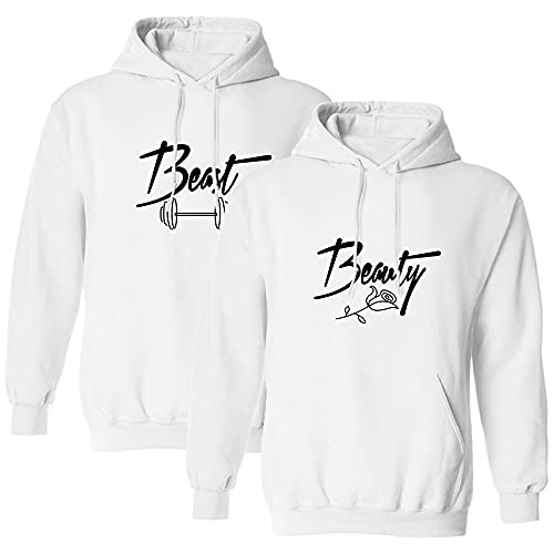 Beast Beauty Couple Hoodie,Long Sleeve Thick His & Hers Pullover Hooded Sweatshirt with Pocket(Pack of 1)Beauty-White-S