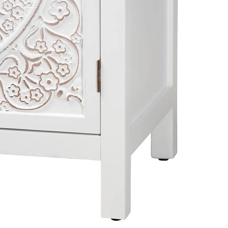 Image of Handicraft Accent Cabinet for Living Room, Mango Wood & Engineered Wood Storage Cabinet, Carved Design, Multiple Styles, 30 x 15 x 30 inches (HOB-Design-3)