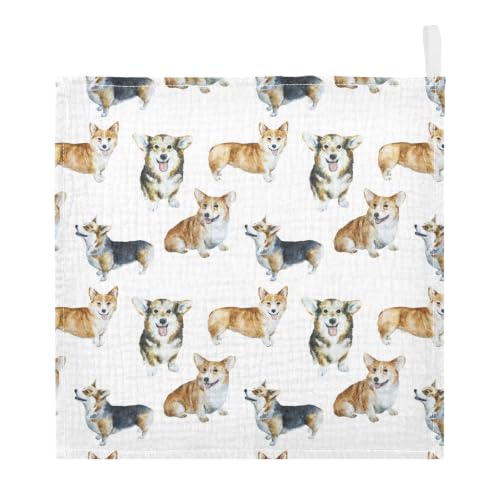 Image of vvfelixl Baby Cotton Washcloths Realistic Corgi Infants Bath Towel for Unisex Face Towels for Newborn, Natural Baby Wipes Delicate Skin, 11.8 X 11.8 inch, one sizex3