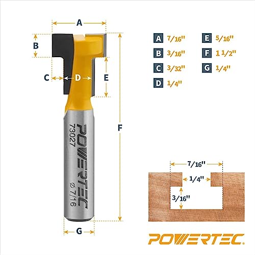 Image of POWERTEC 72091 T Track Knob Kit with T Slot Router Bit, 1 /4-20 x 1-1 /2 inch Hex Bolts, Washers, Knobs and Carbide Tipped Router Bit 7 /16 inch Dia. x 3 /16 inch H x 1 /4 inch Shank, T Track Accessories