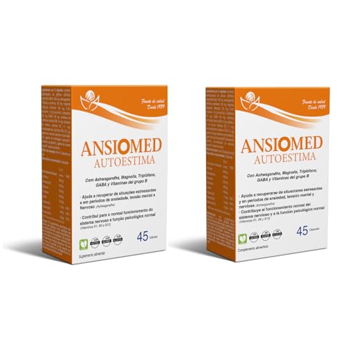 Ansiomed Autoestima 45 Cápsulas - Pack de 2 Unidades - Contribuye al Funcionamiento Normal del Sistema Nervioso- con Ashwagandha, Griffonia, Magnolia, Triptófano, GABA y Vitaminas del Grupo B