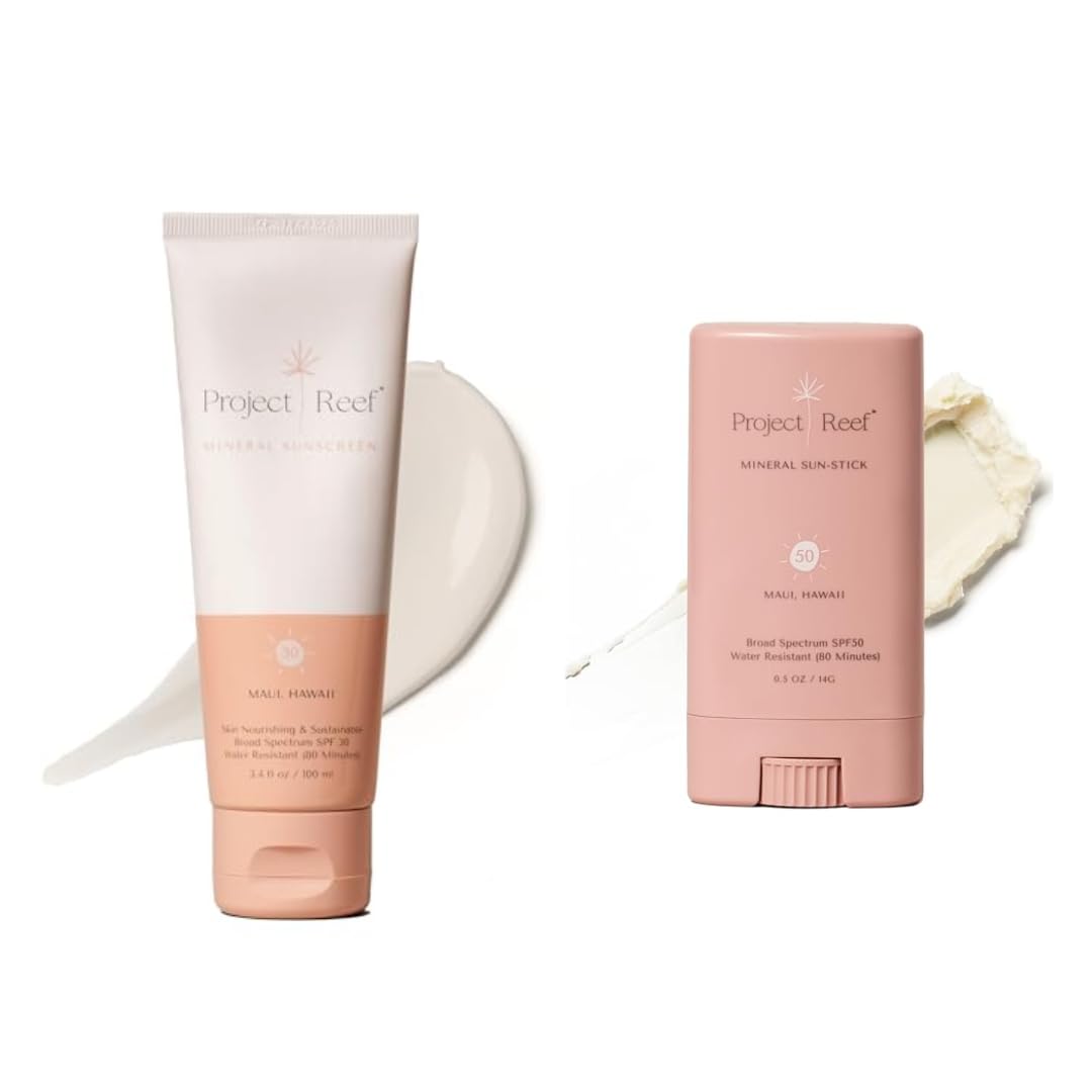 Project Reef SPF 30 Sheer Mineral Sunscreen & Stick Bundle - Reef Friendly, Ocean Safe, Nourishing Vegan Sunscreen for All Ages, No White Residue, Sustainable Packaging