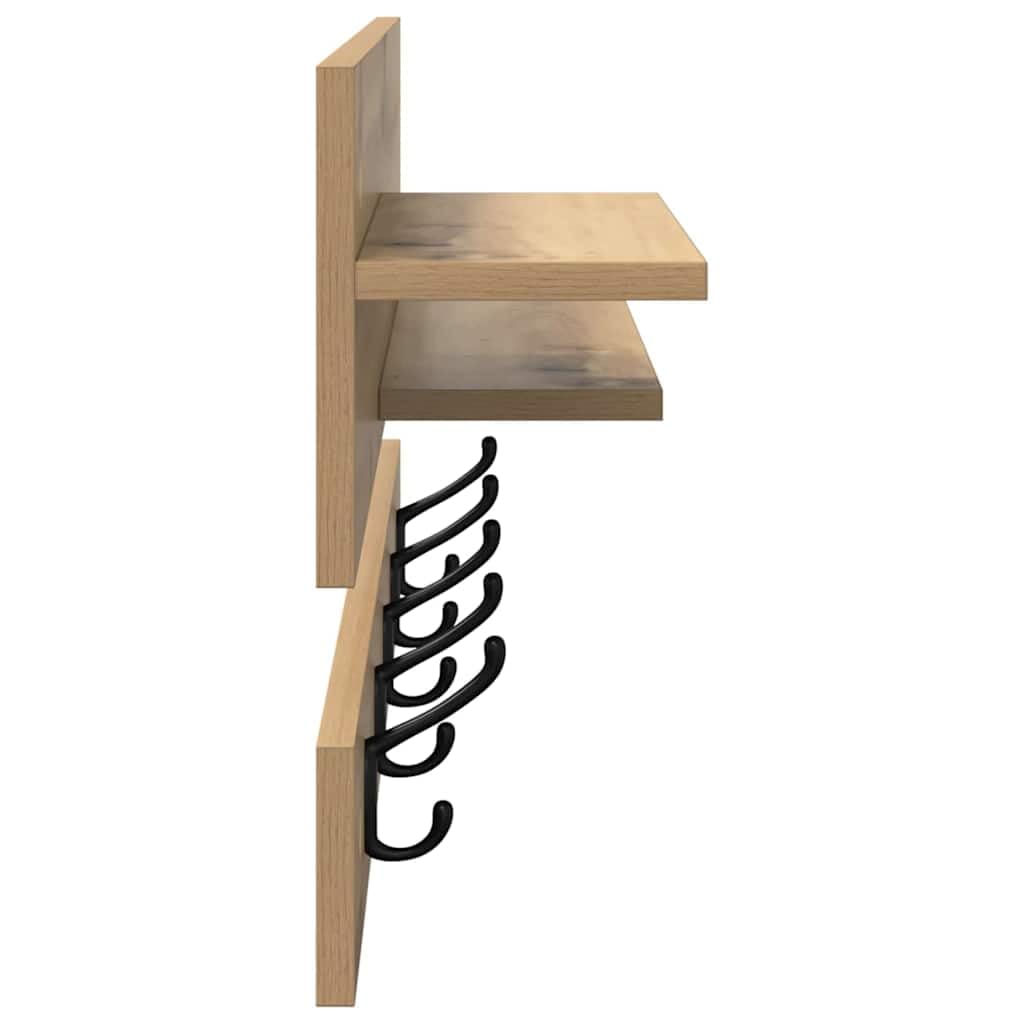 Porte-manteau mural avec étagère, en chêne artisanal, 90 x 15 x 36 cm, pour couloir, chambre à coucher, salle de bain, idéal pour vêtements, sacs, accessoires de maison, peu encombrant