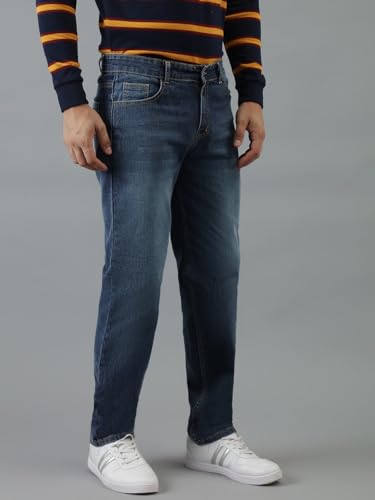 Image of KOTTY Men's Slim Fit Mid Rise Dark Blue Jeans