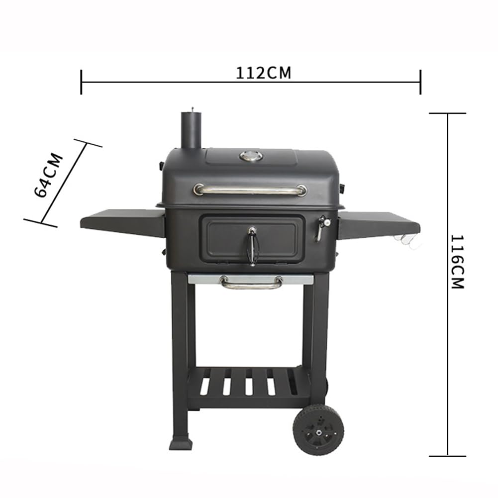 Przenośny grill na węgiel drzewny z kółkami, termometr wizualny, regulowane otwory wentylacyjne, basen węglowy, na zewnątrz, piknik, ogród, taras, kemping, podróż