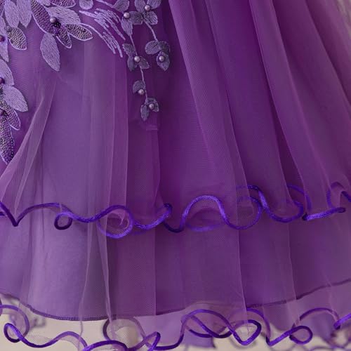 Vestido de satén para niñas morado oscuro con hermosas mangas abullonadas 5