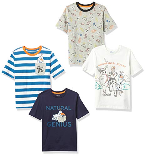 Amazon Essentials Disney | Marvel | Star Wars Camisetas de Manga Corta (Anteriormente Spotted Zebra) Niño, Pack de 4, Azul Marino/Gris/Blanco, Frozen 2/Genio, 2 años