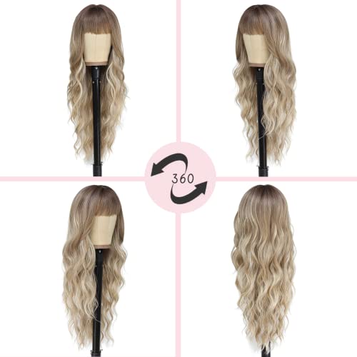Image of NAYOO Dirty Blonde Wigs with Bangs for Women,24 Inch Wavy Synthetic Wig
