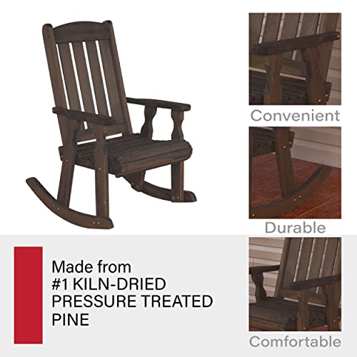Image of Amish Heavy Duty 600 Lb Mission Pressure Treated Rocking Chair (Dark Walnut Stain)