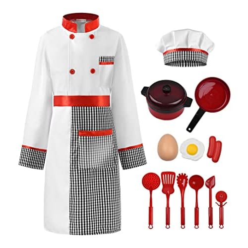 ReliBeauty Disfraz Cocinero Niño Coninera Niña Disfraz Chef con Gorro y Delantal 3-4 años, 100