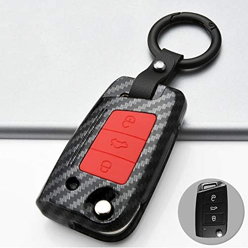 ontto Etui na kluczyki samochodowe z pilotem zdalnego sterowania do VW Golf Polo Passat Tiguan Skoda Fabia Octavia Seat Leon Altea ABS etui na klucze etui ochronne etui 3 przyciski włókna węglowego czarne A