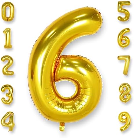AULE 40 Inch Big Gold 6 Balloon Number Large Foil Helium Number B...
