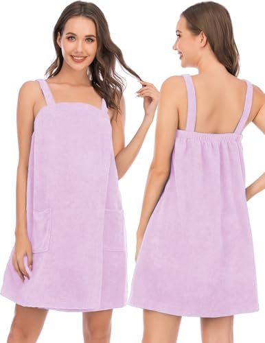 Image of Veseacky Women Bath Wrap Towel for Womens Shower with Pocket Adjustable Spa Robe & Facial Headband