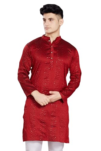 Image of DIVISIVE Men's Jequard Embroidered Art Silk Slim Fit Only Kurta