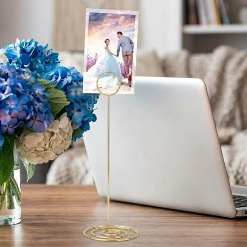Image of Radezon 20 Pack 8.75 inch Tall Table Number Holders Place Card Holder Table Picture Holder Wire Photo Holder Clips Picture Memo Note Photo Stand (Gold)