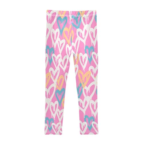 Graffiti Hearts Girls Leggings,Workout Leggings for Girls Toddler Athletic Leggings Size for 3-10T2