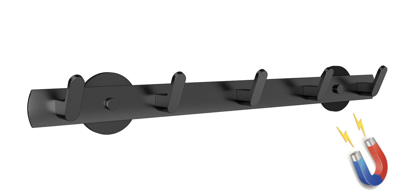 Sumlache Strong Magnetic Coat Hooks-5 Hooks Matte Black Magnetic Hanger Holder-Heavy Duty Magnetic Rack for Hanging Coat, Bag, Helmet, Backpack (5 Hooks)