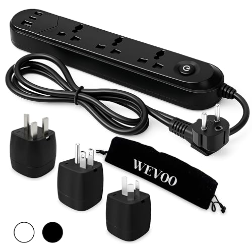 WEVOO Multiprise Universelle – 3 Prises AC + 3 Ports USB (2 USBC + 1 USBA) | Charge Rapide 20W | Adaptateurs Inclus (UK/US/AU) | Sécurité Certifiée CE | Câble 1,5m...