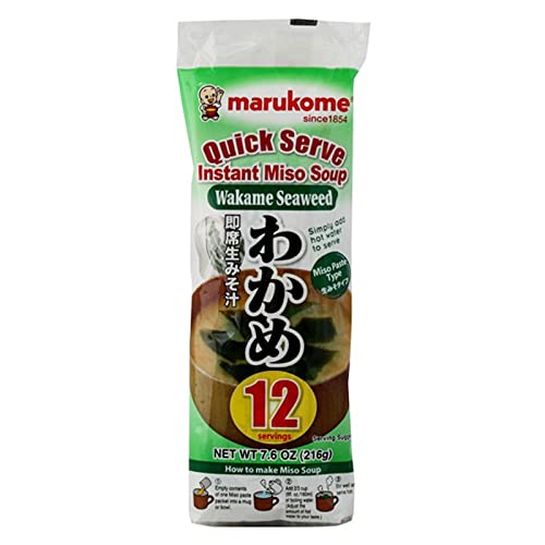 Marukome Nama Miso Wakame 12P Sopa instantánea de miso de algas wakame japonesas 7.05 oz - Sopa de miso instantánea de arroz malteado con algas.