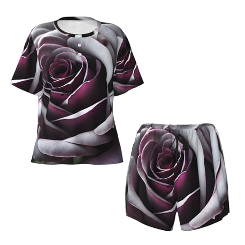 Conjunto de pijama de manga corta estampado con rosas góticas y cómodas 6
