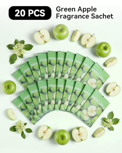 Image of MYARO 20 Pack Scented Sachets Odor Eliminator & Air Freshener for Drawer, Closet, Car, Suitcase Home Travel Fragrance Essential Green Apple