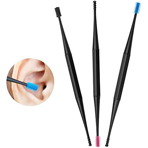 CUEYU 3PCS Reusable Ear Wax Cleaner Silicone Dual Head Ear Cleaning Stick Soft Washable Ear Cleaner Earwax Removal Tool with Easy Twist & Grab Stop Itching Improves Hearing Exfoliates Cover
