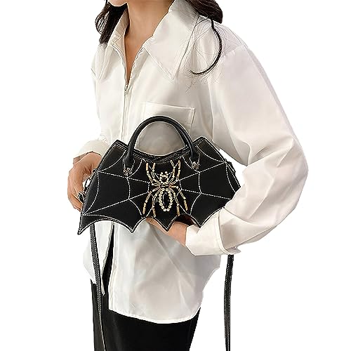 Women Spider Web Purse Novelty Bat Wing Shoulder Bag Unique Halloween Crossbody Bag PU Leather Horror Goth Handbag2