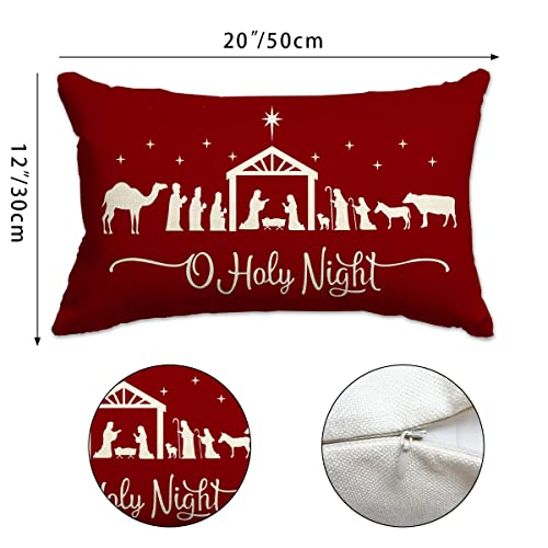 Jxzygmd 33 Christmas Pillow Covers 12X20,Merry Christmas Cross Joy Oh Holy Night Nativity Holiday Party Throw Pillow Cover Decorations Pillow Covers Farmhouse Pillows Decorative thumb #3