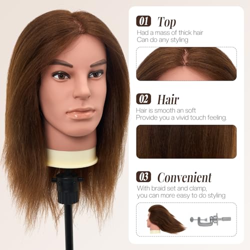 Neverland Training Heads Man 100% Real Hair Styling Training Head Brown With Beard Cosmetology Hairdressing - Image 3