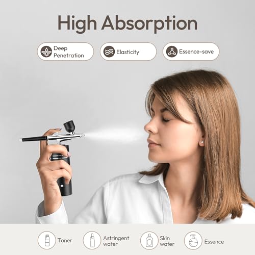Image of Airbrush Kit with Compressor 30PSI Portable Airbrush Gun Rechargeable Handheld Cordless Air Brush for Nails Art, Painting, Cake Decor, Cookie, Mode, Makeup, Barber (Black)