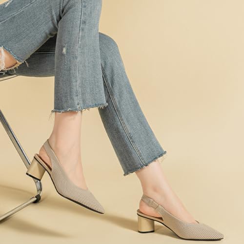 MRKEWUNEY Casual Knit Slingback Pumps for Women Slip On Chunky Low Heel Knit Pumps2