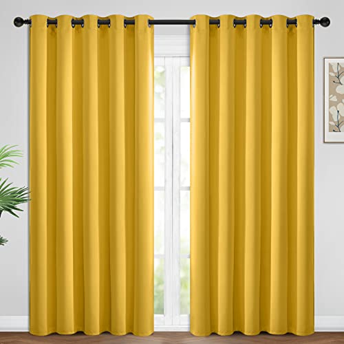 Yakamok Blackout Curtains Room Darkening Thermal Insulated Window Panels,Solid Grommet Top Drapes for Bedroom/Living Room(62Wx96L, Mustard Yellow, 2 Panels)