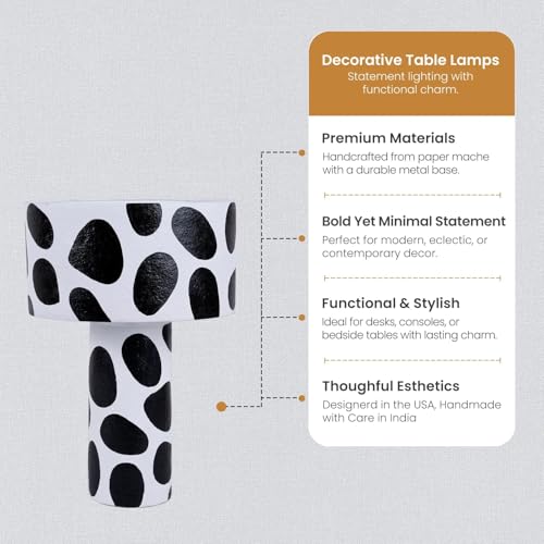 Image of Handcrafted Rhythm Dome Table Lamp with White & Black Spotted Pattern, Modern Decorative Bedside Lamp, E27 Bulb Compatible (53 cm H x 35 cm W) (White, Black (Spotted Design))