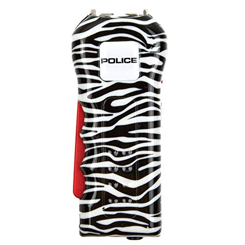 POLICE Stun Gun for Self Defense 512 – Mini Rechargeable High Voltage, Compact Heavy Duty with LED Flashlight – Zebra Design for Women & Men Personal Security