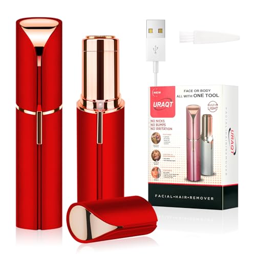 URAQT Epilateur Visage, Femme Stylo Rasoir Electrique, Tondeuse Femme Sourcil sans Fil Rechargeable pour Lèvres Bikini Bras avec LED,Rouge
