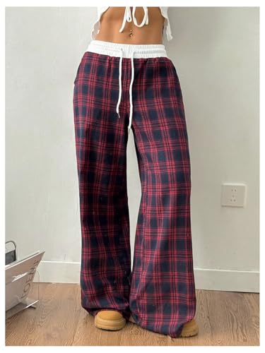 Image of SOLY HUX Women's Plaid Checkered Pants Flannel Pajama Pants with Pockets