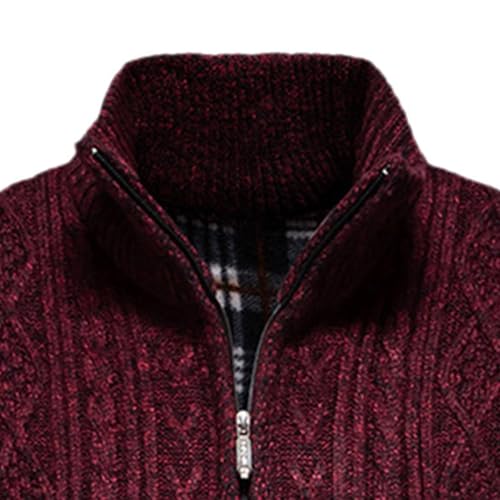 Fxbar Mens Designer Sweaters Men's Cardigan Sweater Full Zip Up Stand Collar Regular Fit Chest Pocket Knit Sweaters Casual 3 Pockets B-red2