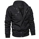MAGCOMSEN Herren Warme Jacke Übergangsjacke Militär Jacke Winterjacke Stehkragen Fliegerjacke Baumwolle Blouson mit Innenfleece Armeejacke US Feldjacke Schwarz L (Etikett: XL)