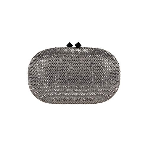 Sac clutch Belinda gris en satin de haute couture orné de strass précieux