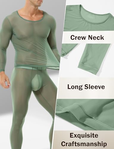 AIEOE Herren EIS Seide Unterhemden Dünne Transparent Schlafanzug Rundhals Fitness Shirts Hose Clubwear EU L