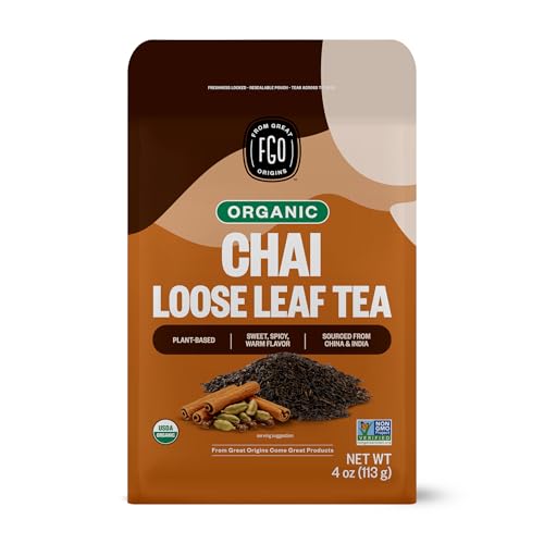 Image of FGO Organic Chai Tea, 4 Ounce Loose Leaf, Resealable Bag, Packaging May Vary (Pack of 1)