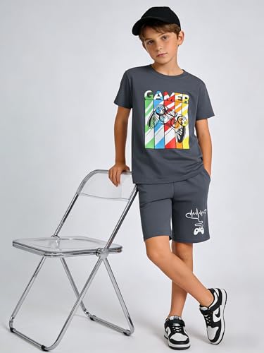 Image of Cakaner Tween Boys Summer Clothes 2 Piece Short Sleeve Graphic T-Shirt and Shorts Casual Outfit Set Size 7-14