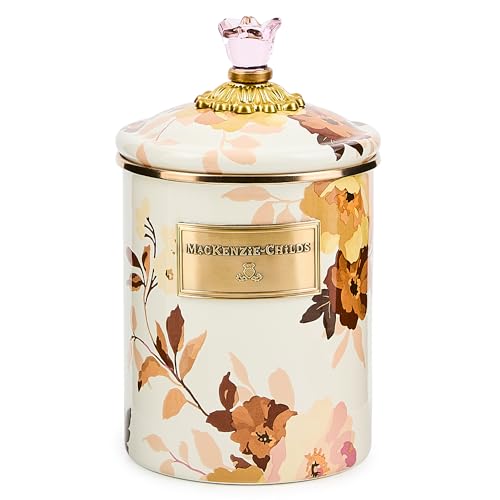 MACKENZIE-CHILDS Enamel Canister Medium Wild Rose Brown | Hand-applied design made from enameled steel versatile kitchen storage container for flour and sugar 48-ounce capacity product thumbnail 14