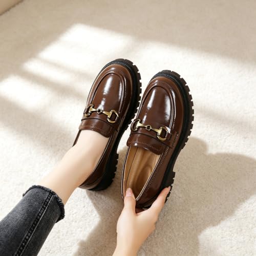 Image of OKJ Loafers Women Black Platform Penny Chunky Business Casual Office Shoes