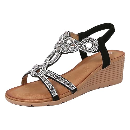 Sandales talon compensé femme sangle réglable et strass confortables - 5