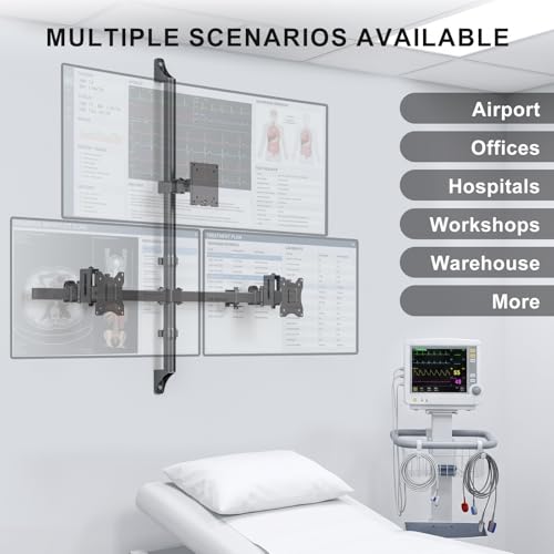 Image of WALI Triple Monitor Wall Mount for 13 to 49 Inch, 3 Monitor Wall Mount Computer Monitor Arm for Ultrawides Screens, Swivel Tilt Wall Mount with VESA 75 /100 mm, Per Arm Holds Up to 22lbs
