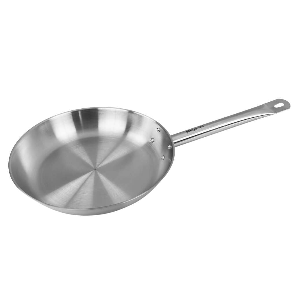 MEGA-M Patelnia Gastronomiczna ze Stali Nierdzewnej 28 cm | Trójwarstwowe Dno Sandwich, Do Kuchenek Gazowych Ceramicznych i Indukcyjnych, Inox