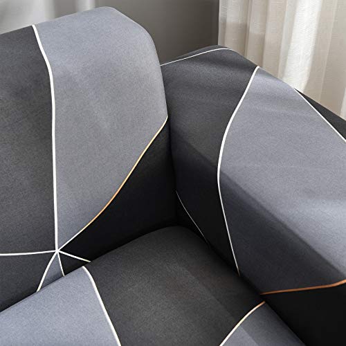 Mifxin Sectional Sofa Cover 2 Piece Stretch 3 Seat L Shape Couch Slipcovers Elastic Printed Sectional Sofa Furniture Protector For Living Room With 4Pcs Pillow Covers (Black Gray) #TOP7